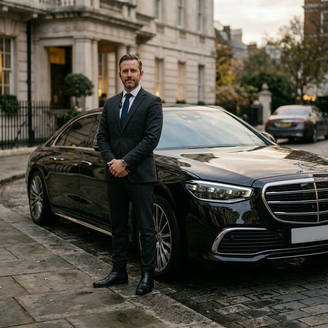Elegancki ochroniarz VIP przy aucie